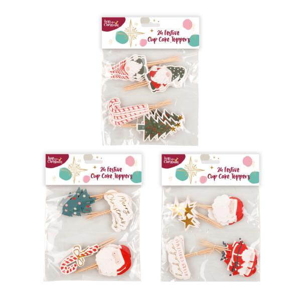 24 Pack Christmas Festive Cup Cake Toppers
