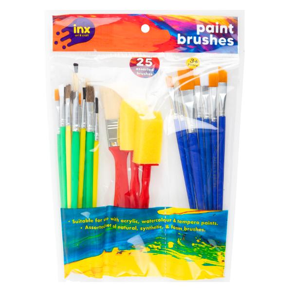 25 Pack Assorted Paint Brushes