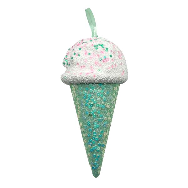 Christmas Green Ice Cream Cone Tree Ornament Decoration - 20cm