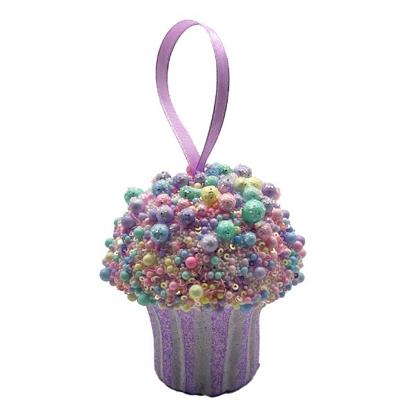 Christmas Purple Cupcake Tree Ornament Decoration - 10cm x 10cm
