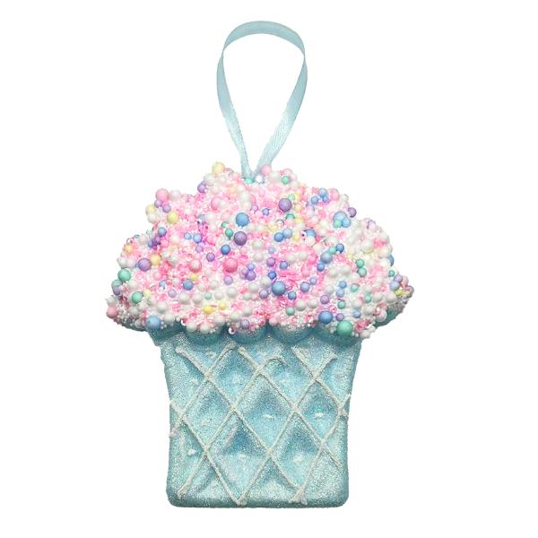 Christmas Blue Cupcake Tree Ornament Decoration - 14cm x 12cm x 4cm