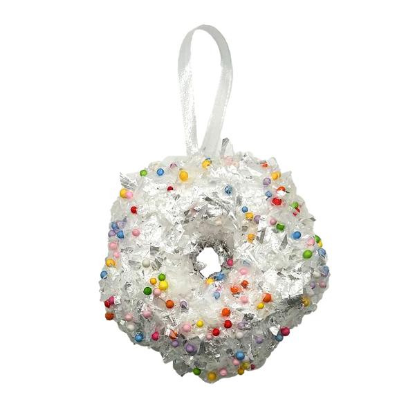 Christmas White Donut Tree Ornament Decoration - 10cm x 4cm