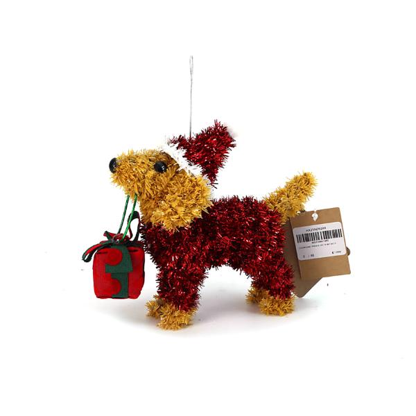 Christmas 3D Tinsel Dog Table Decoration - 16cm