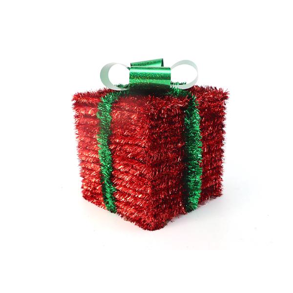 Christmas 3D Tinsel Gift Box Table Decoration - 14cm
