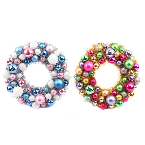 Christmas Decorated Wreath With Baubles - 33cm