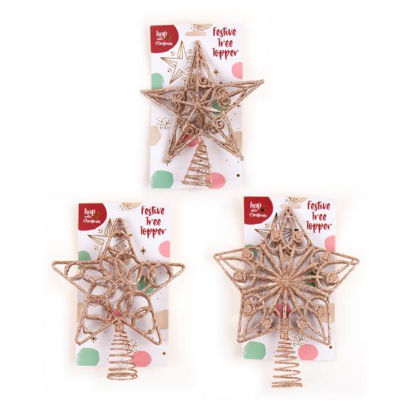 Christmas Rose Gold Star Tree Topper Decoration