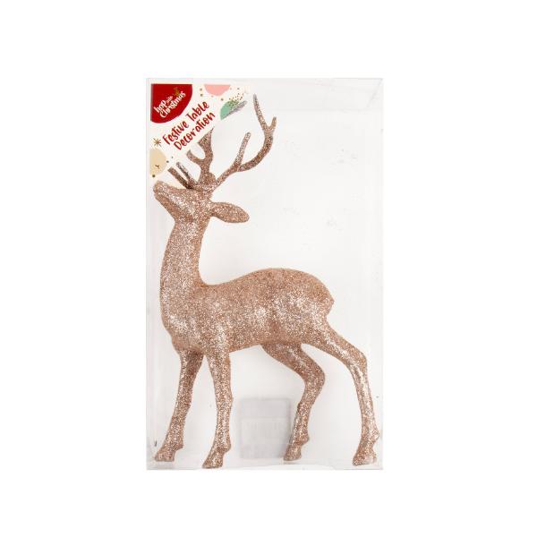 Christmas Rose Gold Reindeer Table Tinsel Garland - 15cm x 23cm