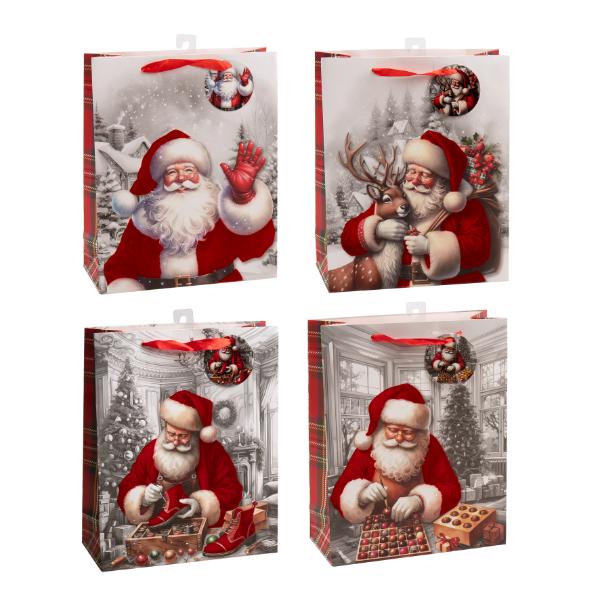Christmas Flocked 210gsm With JHook Santa Gift Bag - Large