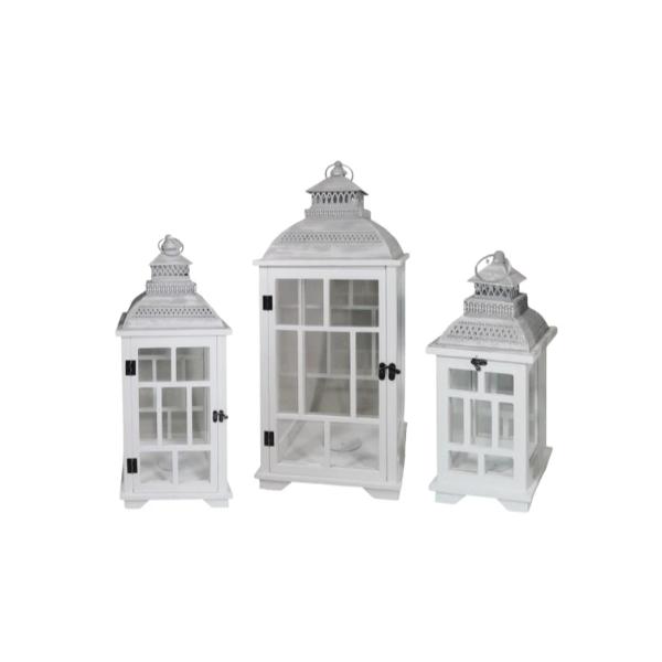 White Wooden Lantern With Metal Roof - 31cm x 79cm