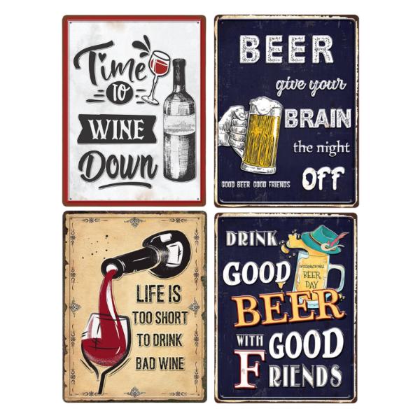 Metal Beer & Wine Sign Wall Deco - 30cm x 40cm