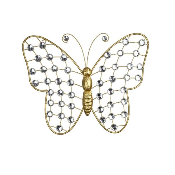 Gold Metal Butterfly With Gems - 42cm