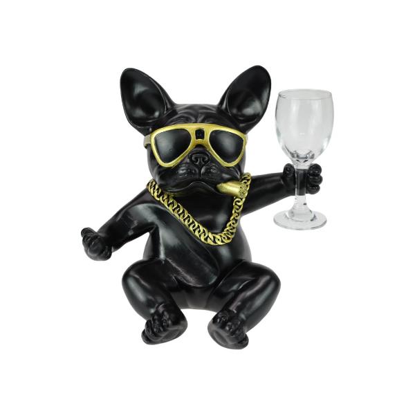 Black Dull Dog Wine Glass Holder - 25cm