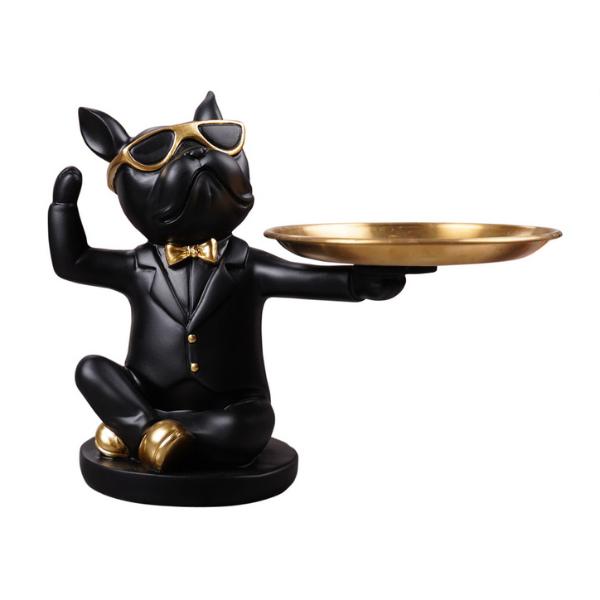 Gentleman Dog With Gold Tray - 19cm