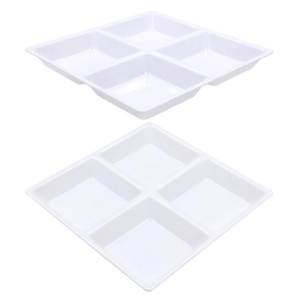 4 Section White Melamine Condiment Tray - 22cm x 22cm