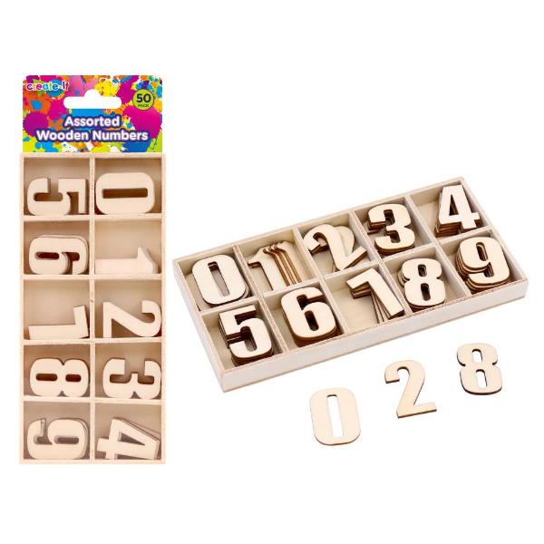 50 Pack Assorted Wooden Numbers Box Set