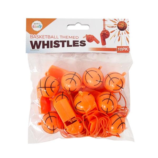 10 Pack Basket Ball Themed Novelty Whistles