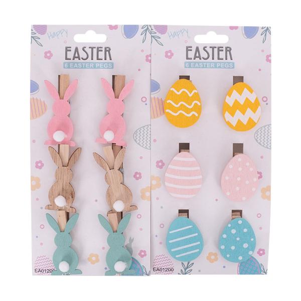 6 Pack Easter Pegs Eggs & Bunnies
