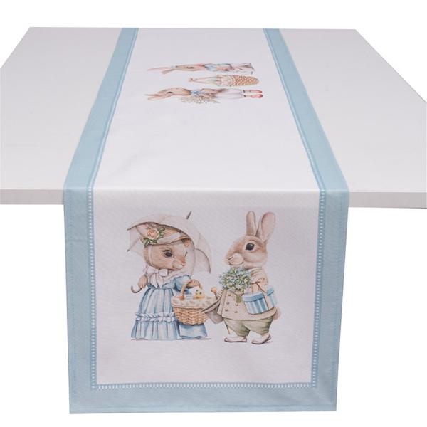 Canvas Printed Easter Old World Bunny Table Runner - 33cm x 180cm