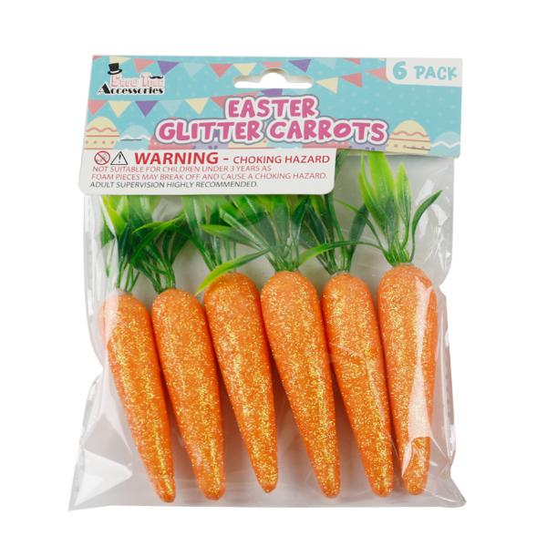 6 Pack Easter Glitter Carrots - 9cm