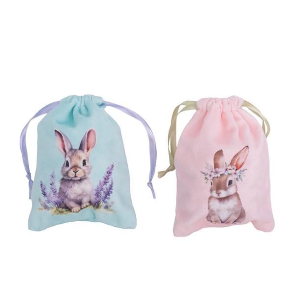 Assorted Easter Bunny Velvet Drawstring Bag