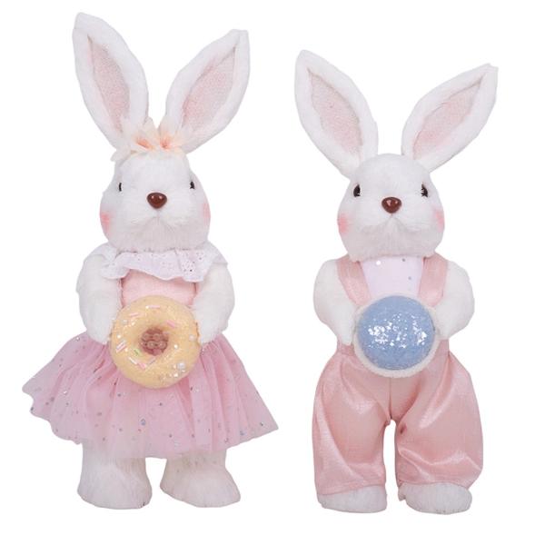 White Bunny With Macaroon & Donut - 13cm x 13cm x 33cm