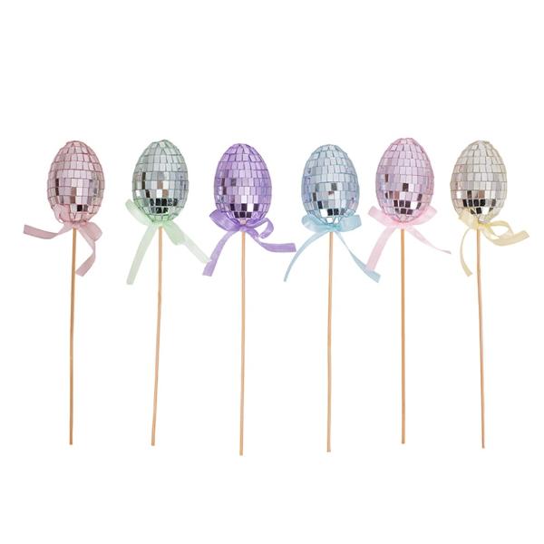 6 Pack Assorted Colour Glass Egg Pick - 22cm x 6cm