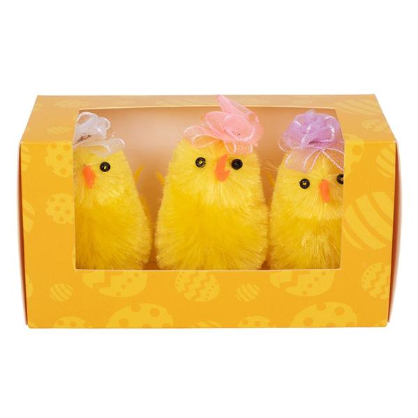 3 Pack Chicks With Flower - 6cm