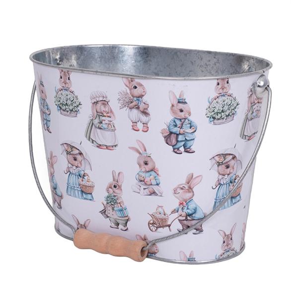 Oval Metal Old World Easter Bucket - 20cm x 13cm x 14.5cm