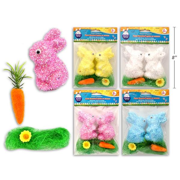 Easter Foam Bunnies With Grass & Carrot - 9cm