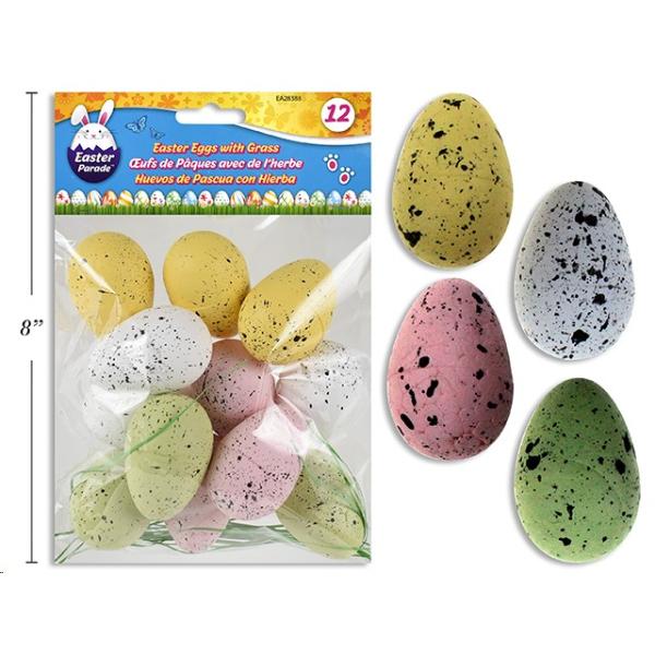12 Pack Easter Eggs With Grass - 4.63cm