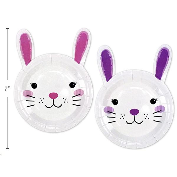 8 Pack Easter Die-cut Bunny Paper Plates - 17.78cm