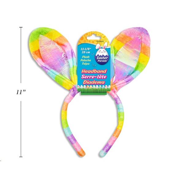 Rainbow Plush Easter Bunny Ear Headband - 28.5cm
