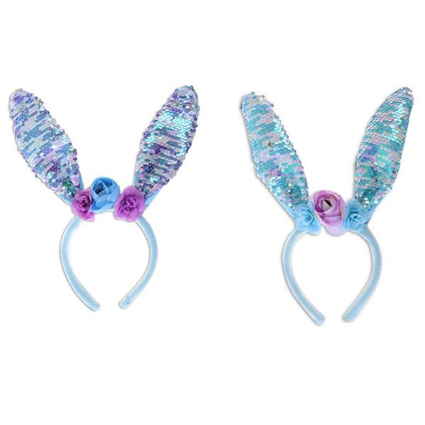 Easter Sequin Flip Bunny Ear Flower Headband - 28cm