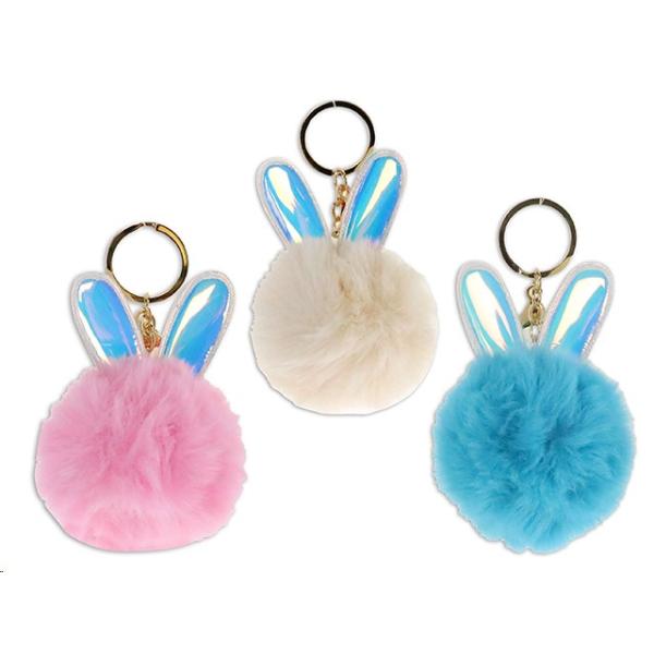 Easter Iridescent Bunny Ear Pompom Keyring - 13cm