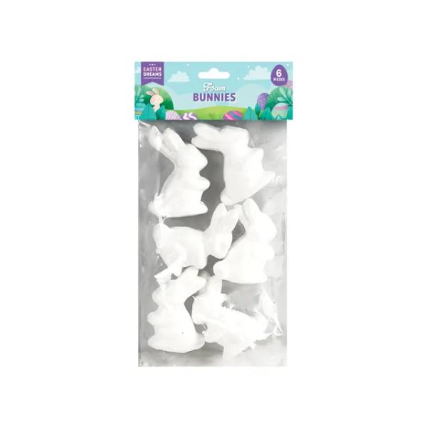 6 Pack Easter White Diy Foam Bunnies - 7.5cm