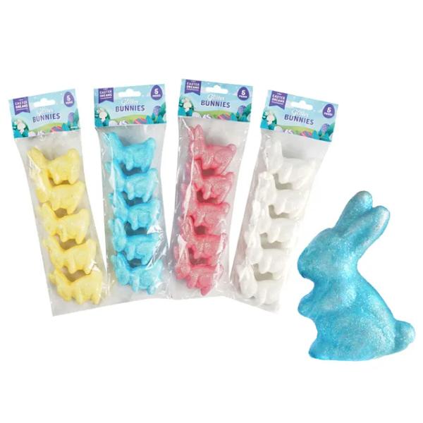 5 Pack Easter Glitter Bunnies - 7.5cm x 5cm