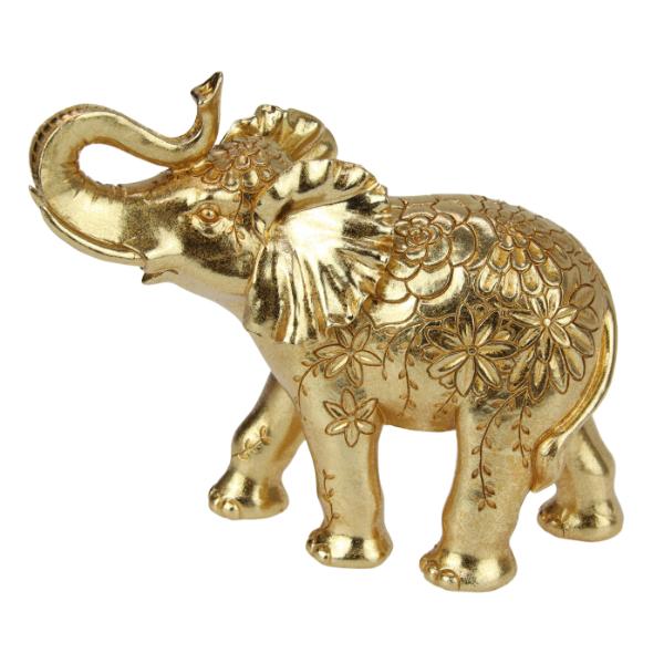 Floral Gold Standing Elephant - 24cm