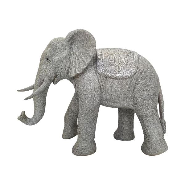 Standing Grey Elephant With Brushed Silver - 35cm