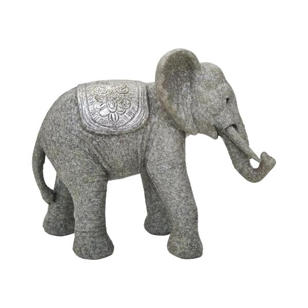 Standing Grey Elephant With Brushed Silver - 11cm