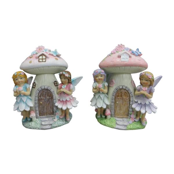 Twin Fairies On Mushroom House - 12cm