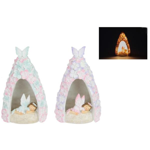 Fairy In Light Up Floral Tree Cave - 17cm
