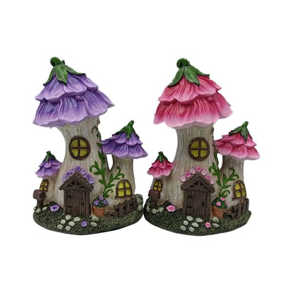 Pink & Purple Flower Fairy Garden House - 19cm