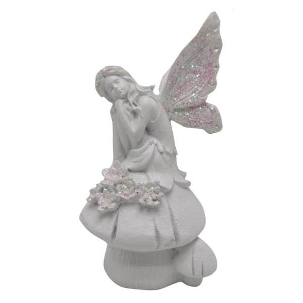 White Fairy On Mushroom - 20cm