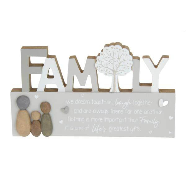 Family Wording Plaque With Cute Stone Family - 24cm x 14cm