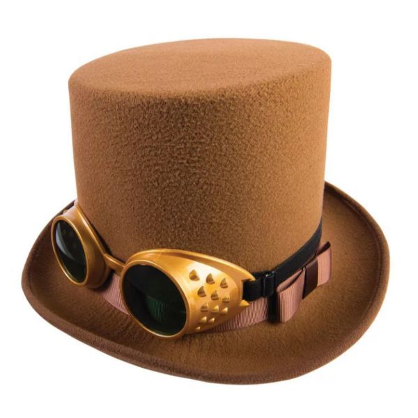 STEAMPUNK HAT W/GOGGLES-BROWN