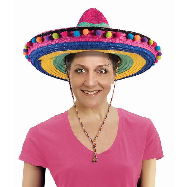 Dlx Striped Sombrero-Pom Poms