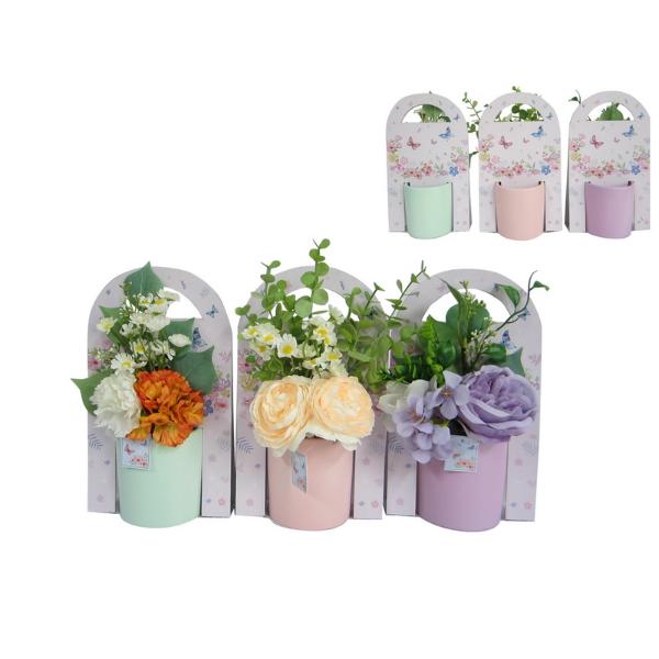 Pot With Flowers In Cardboard - 25cm