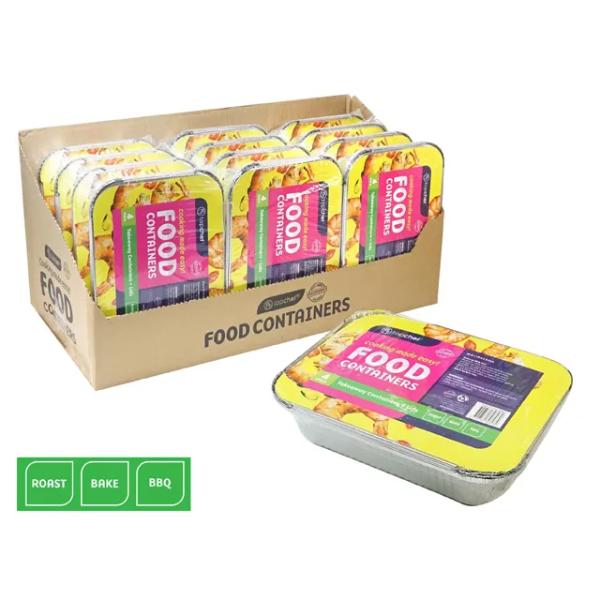 4 Pack Medium Foil Container With Lid - 25.8cm x 19.4cm x 5.7cm