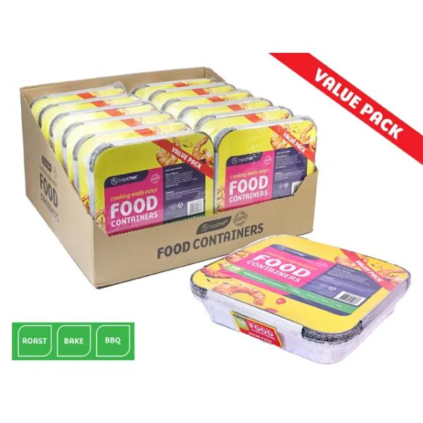 10 Pack Takeaway Foil Containers With Lids - 24.5cm x 24.5cm x 5.5cm