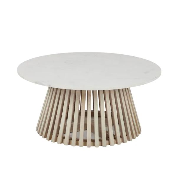 Round White Mia Marble & Wood Coffee Table - 80cm x 39cm